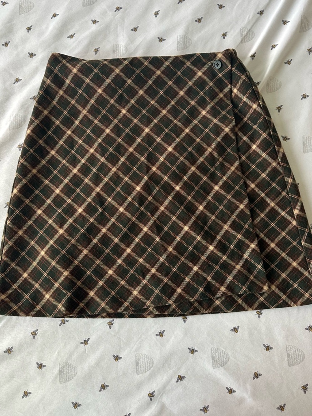 Brandy Melville Plaid Wrap Mini Skirt in Dark Brown and Beige